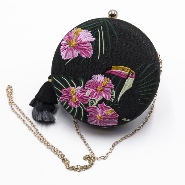 CLUTCH TROPICAL REDONDO NEGRO - Imagen 2